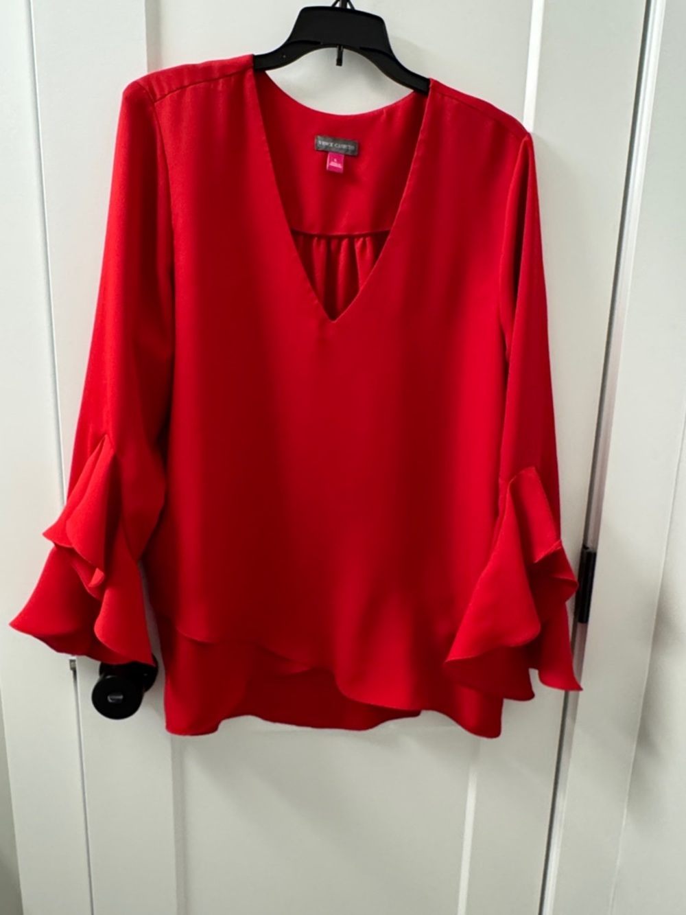 Vince Camuto Red V-Neck Ruffle Sleeve Blouse